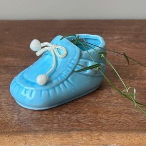 Vintage Blue Baby Boot Shoe Vase Planter Ceramic Nursery Decor
